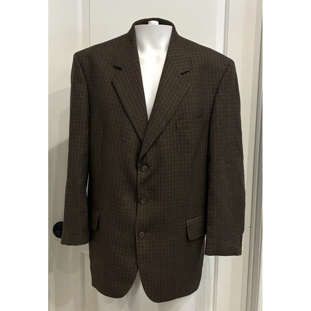 Vtg John Weitz Sport Coat Blazer Mens 46 Wool Tweed Houndstooth GlenPlaid Poland